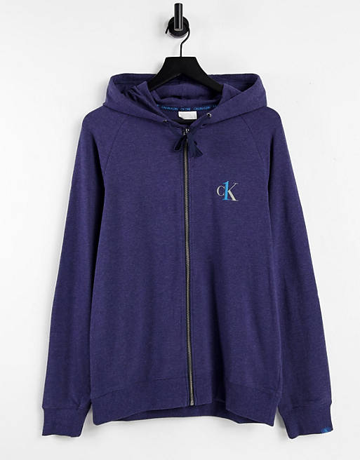 CK One loungwear zip through hoodie in navy