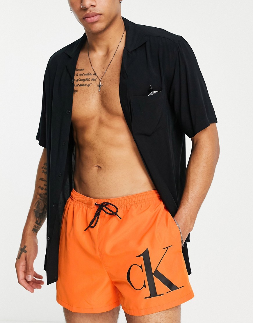 CK One short drawstring swim shorts in orange