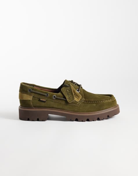 Clarks Cleyhill Boat shoes in moss suede - view 1
