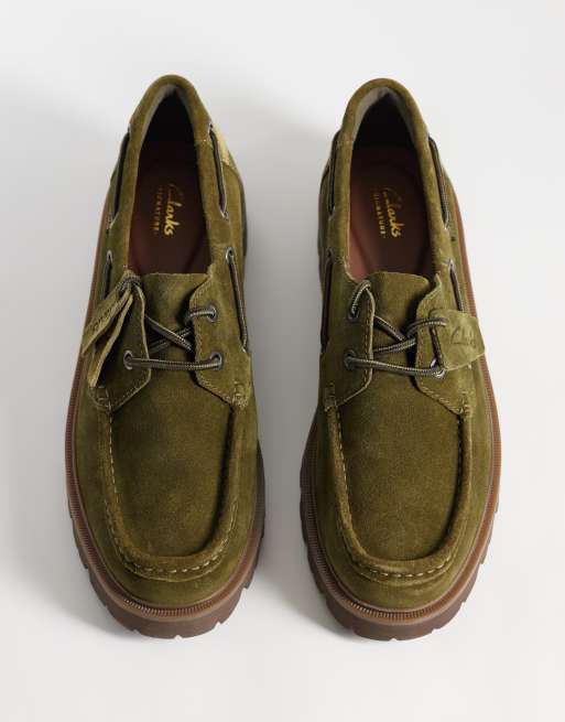 Clarks Cleyhill boat shoes in moss suede, 2 of 4