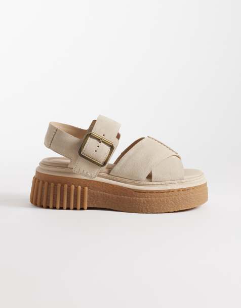 Clarks - Evamar Wish - Ecrufarvede sandaler i ruskind - view 1