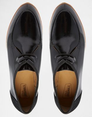 clarks originals black patent phenia point flat shoes