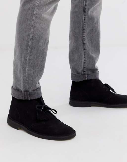 Black suede clarks originals desert shoes online