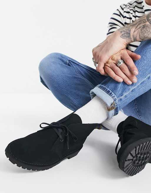 Clarks Womens Desert Boot, Black Suede,