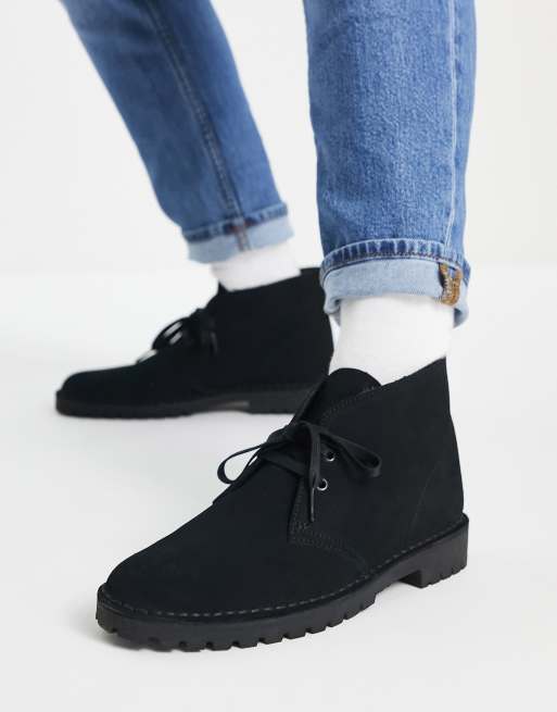 Clarks Originals desert rock boots in black suede |