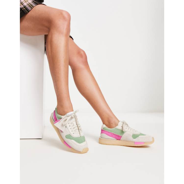 Clarks Originals Torrun trainers in pink multi hairy suede