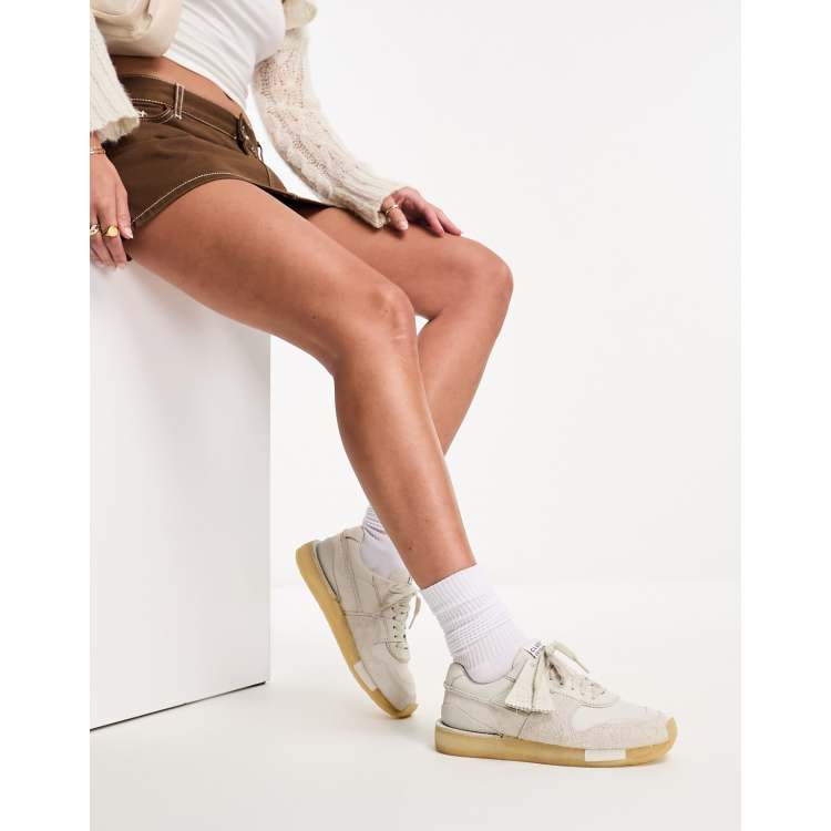 Clarks womens white discount trainers