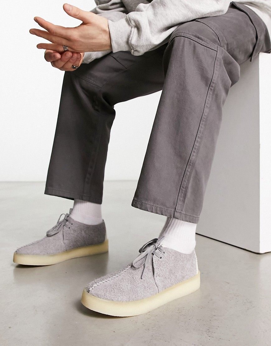 Clarks Originals Trek cup shoes in grey hairy suede