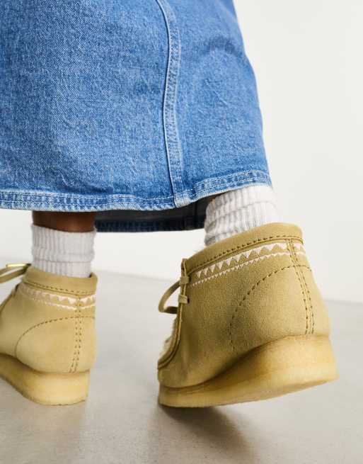 Clarks Originals Wallabee boots in tan faux fur