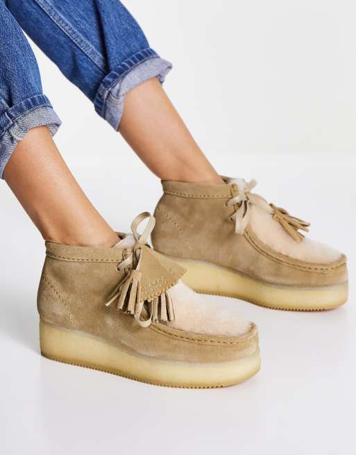 Clarks Originals Wallabee Bottines compens es en daim Fauve clair