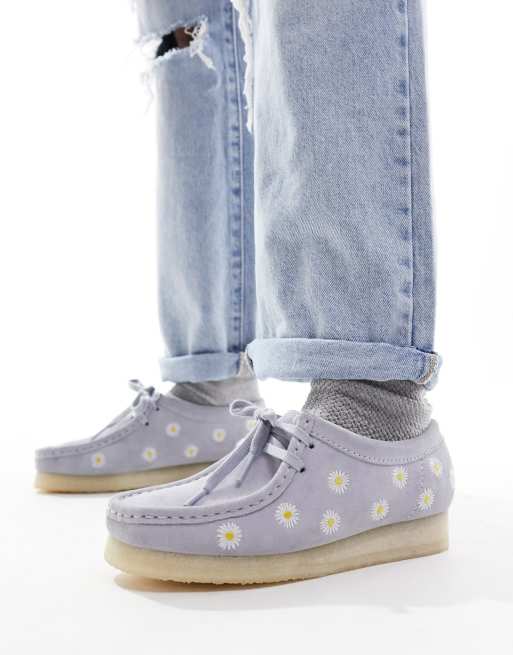 Clarks Originals wallabee flower shoes in blue suede | ASOS