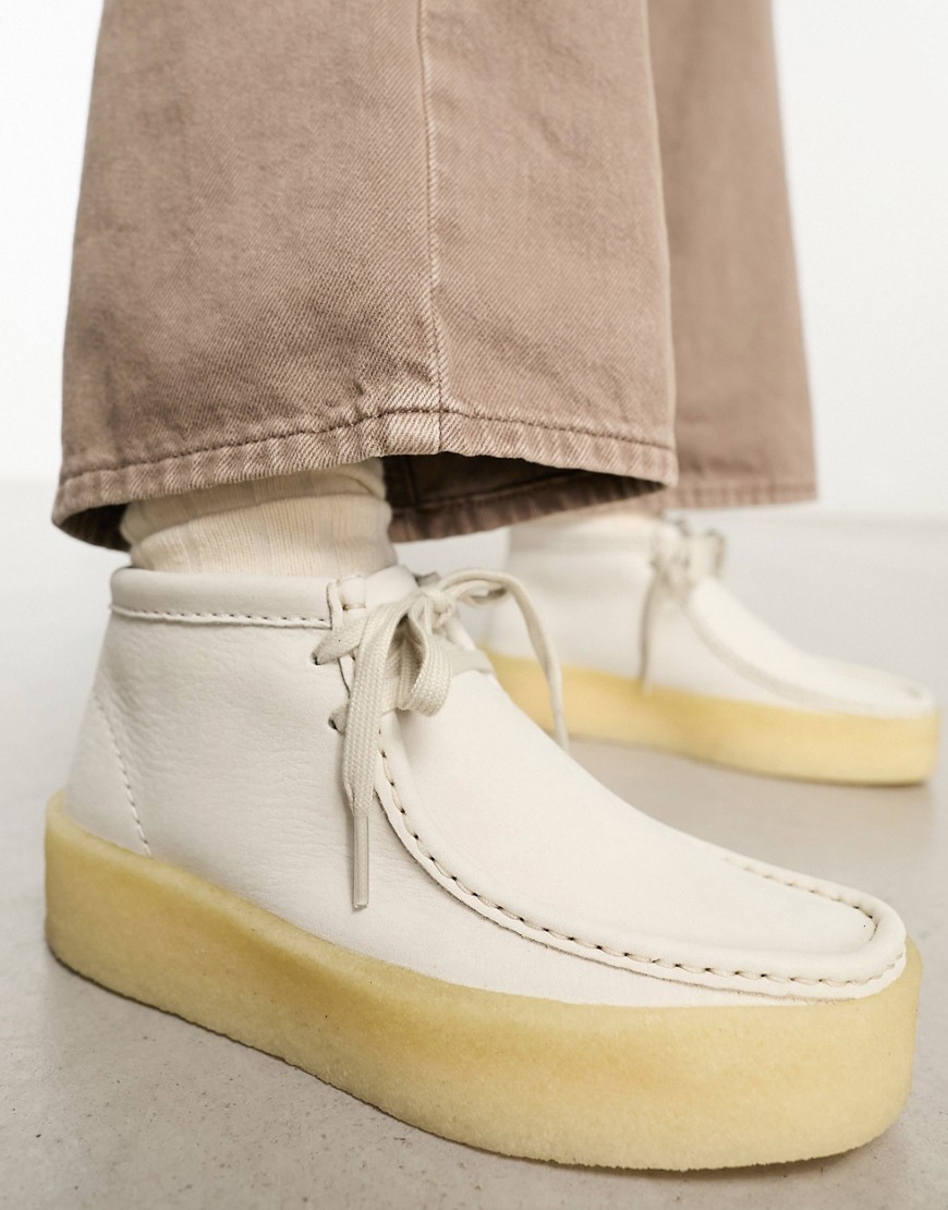 clarks originals - wallabee - scarpe bianche in pelle con suola cupsole-bianco