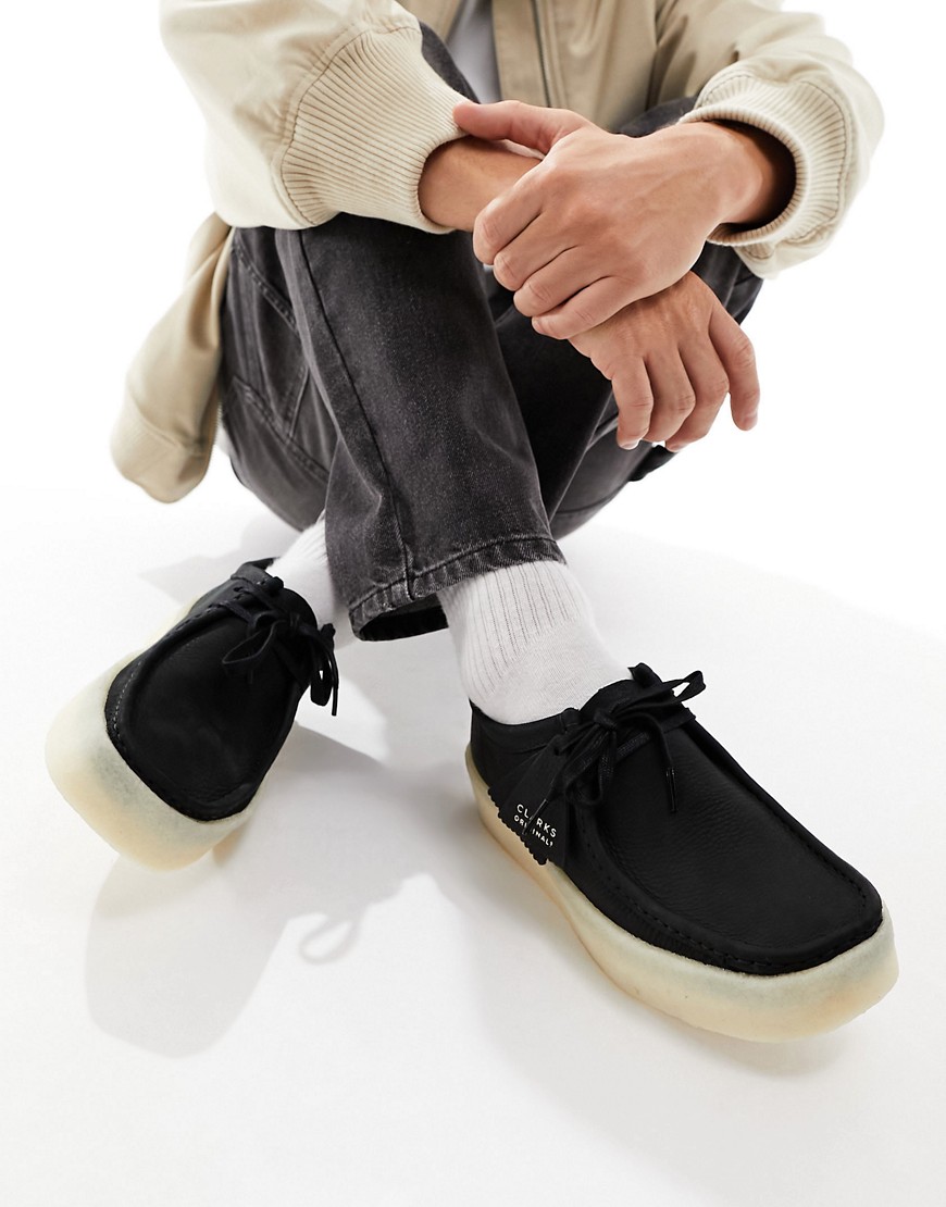 clarks originals - wallabee - scarpe nere in pelle con suola cupsole-nero