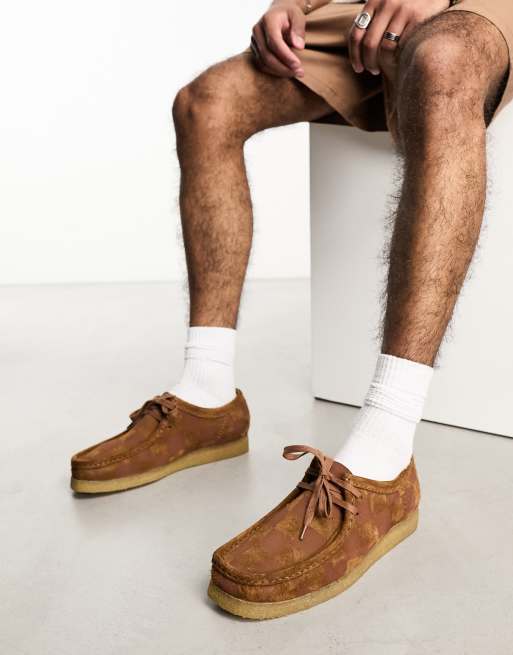 Clarks Wallabee Checked-suede Boots In Brown