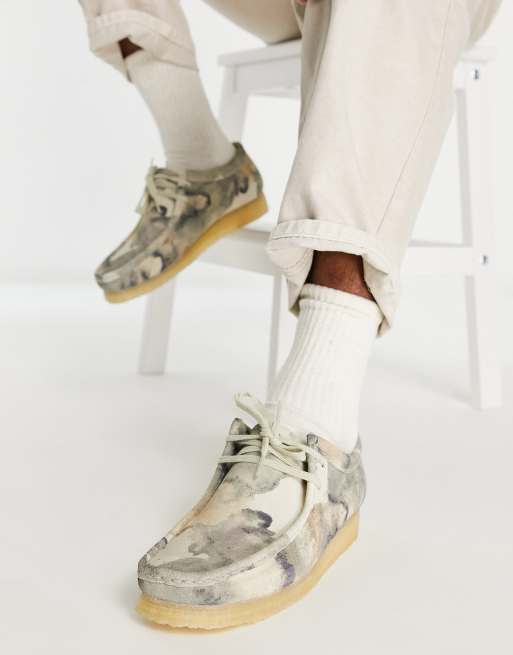 Clarks Originals Wallabee shoes in off white camo