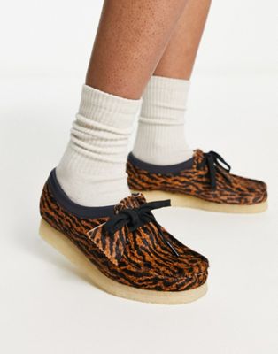 Clarks Originals Wallabee shoes in tiger print hairy suede