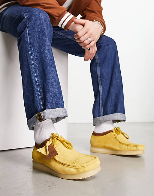 Clarks Originals Wallabee shoes in yellow hairy suede combi | ASOS