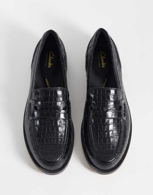 Clarks Straven Penny loafers in black croc, 2 of 4
