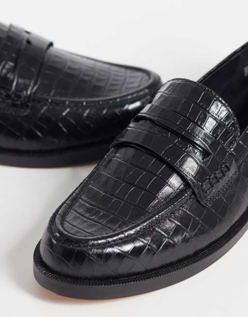 Clarks Straven Penny loafers in black croc, 3 of 4