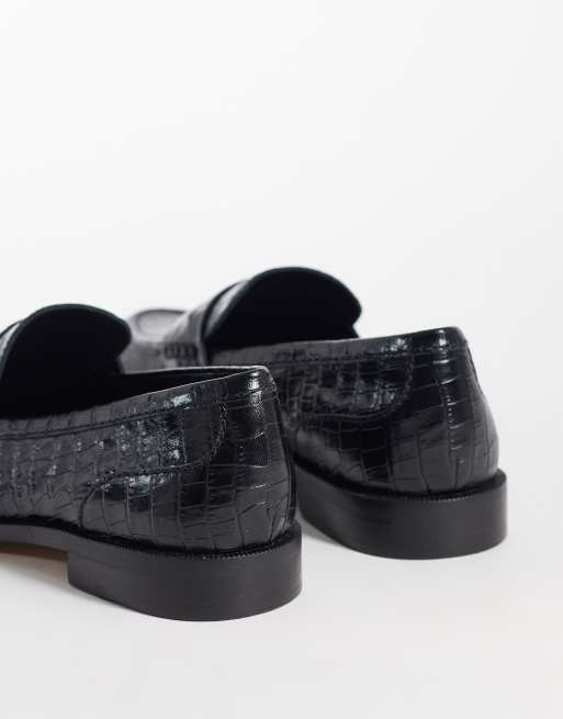 Clarks Straven Penny loafers in black croc, 4 of 4