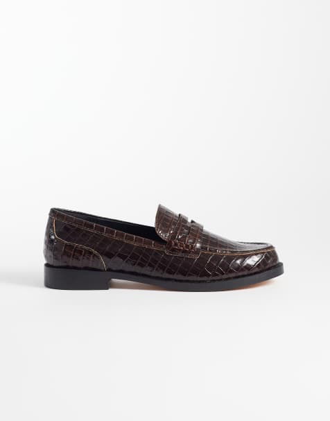 Clarks Straven Penny loafers in brown croc - view 1