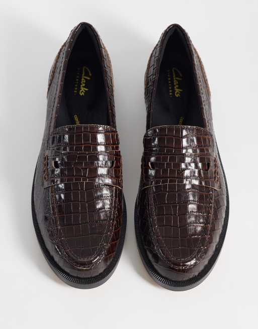 Clarks Straven Penny loafers in brown croc, 2 of 4
