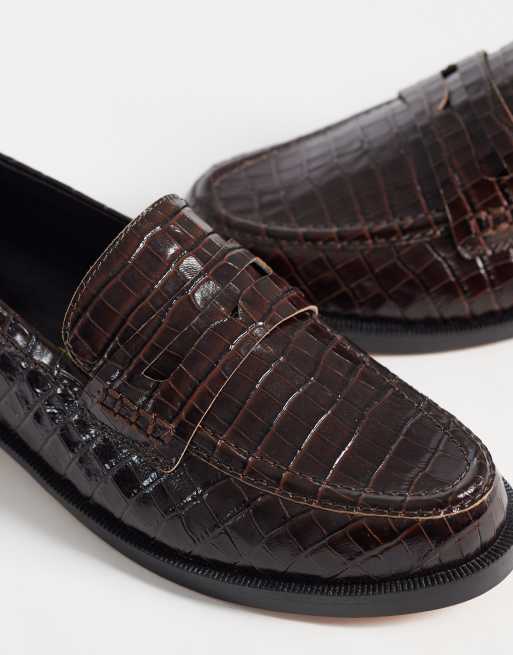 Clarks Straven Penny loafers in brown croc, 3 of 4