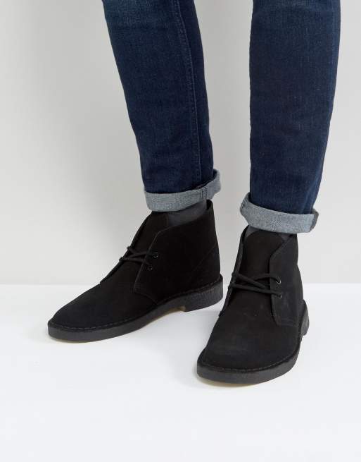 Clarks Suede Desert Boots In Black Asos