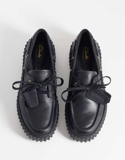 Clarks Torhill boat shoes in black leather, 2 of 4