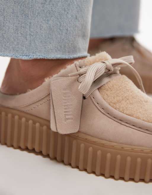 Clarks Torhill borg lined mules in sand , 2 of 4