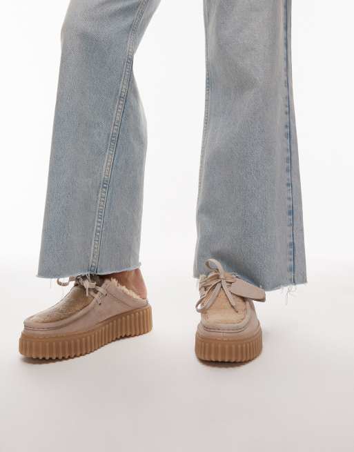 Clarks Torhill borg lined mules in sand , 3 of 4