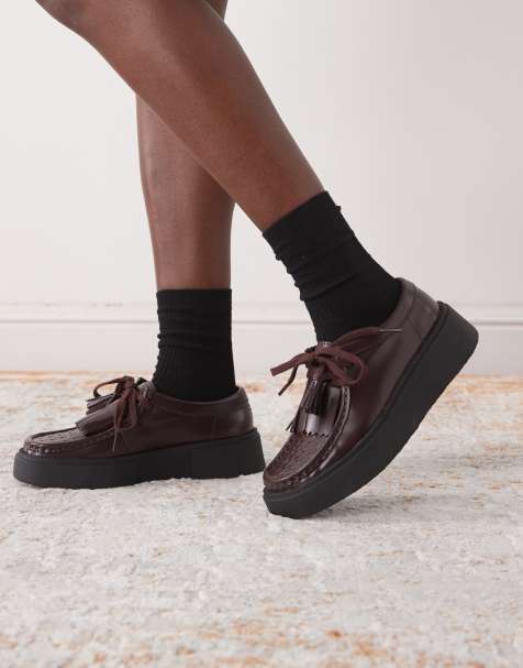 Clarks Torview herringbone leather tassel shoe in deep purple - view 1