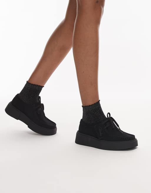 Clarks Torview leather tassle shoe in black suede