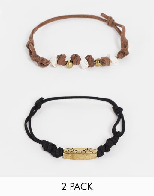 Classics 77 2 pack cord and beaded bracelets in brown