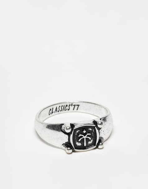 Classics 77 - Anello a sigillo color argento con palma incisa - view 1