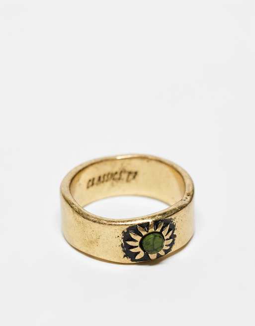 Classics 77 - Anello color oro vintage a fascia con sole inciso