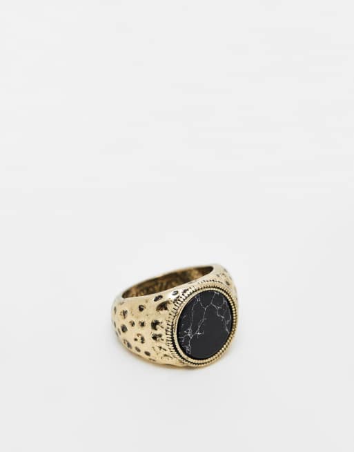 Classics 77 - Anello con sigillo color oro con incisione a forma di occhio 