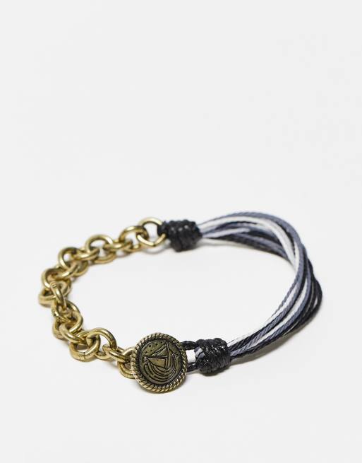 Classics 77 – Armband aus zwei Materialien in Schwarz und Gold mit Sturm-Motivanhänger