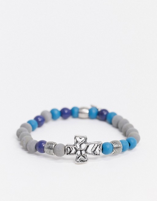 Classics 77 beaded bracelet in blue with cross charm