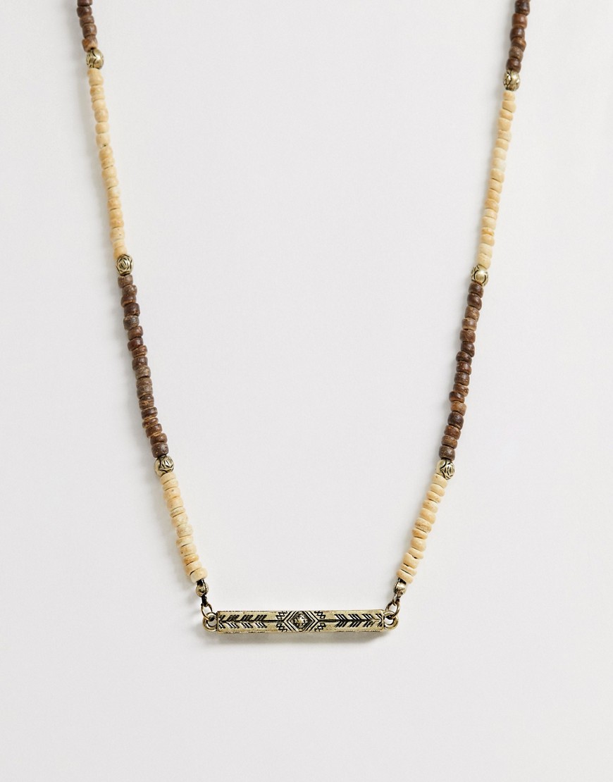Classics 77 beaded neck chain with aztec bar pendant in brown