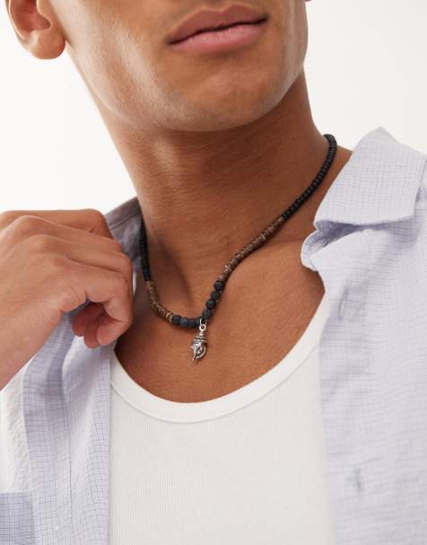 Classics 77 beaded necklace with shell pendant in silver and black - view 1