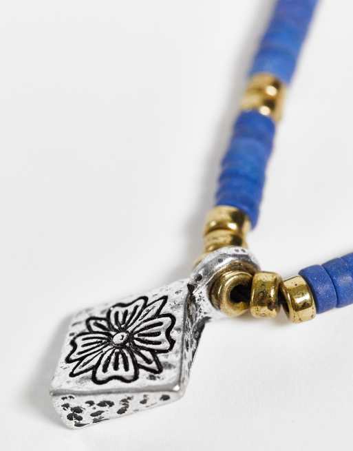 Classics 77 – Blått, pärlat halsband med blomhänge, 3 av 4