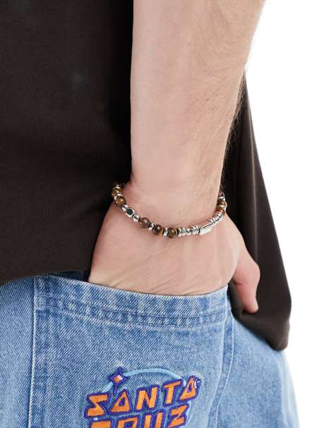 Classics 77 - Bracciale marrone e argentato con perline occhio di tigre - view 1