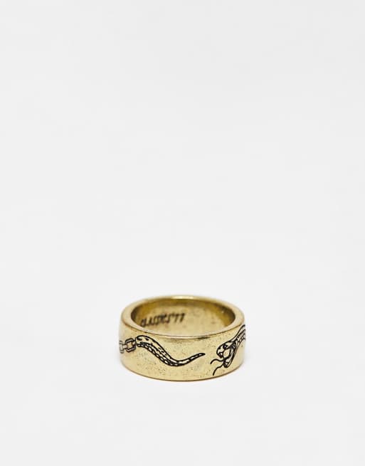 Classics 77 - Brede ring met slang met schakels in goud 