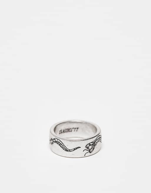Classics 77 - Brede ring met slang met schakels in zilver 