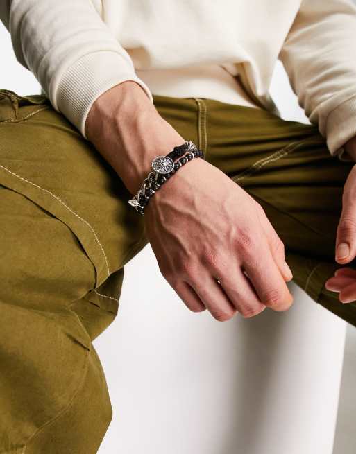 Classics 77 - Burning Man - Gecombineerde armband met schedeltje, schakels en kralen in zwart met zilver