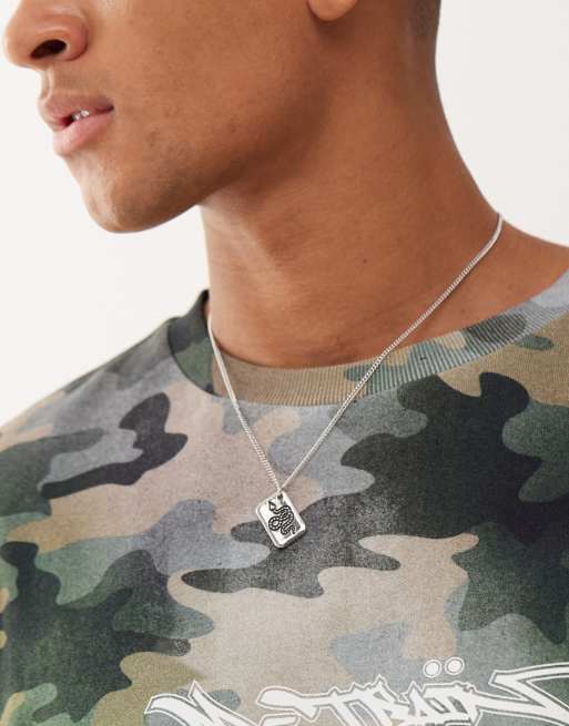 Classics 77 chain necklace with snake tag pendant in silver tone
