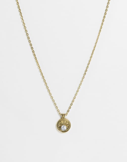 Classics 77 - Collier à pendentif soleil et pierre naturelle - Doré