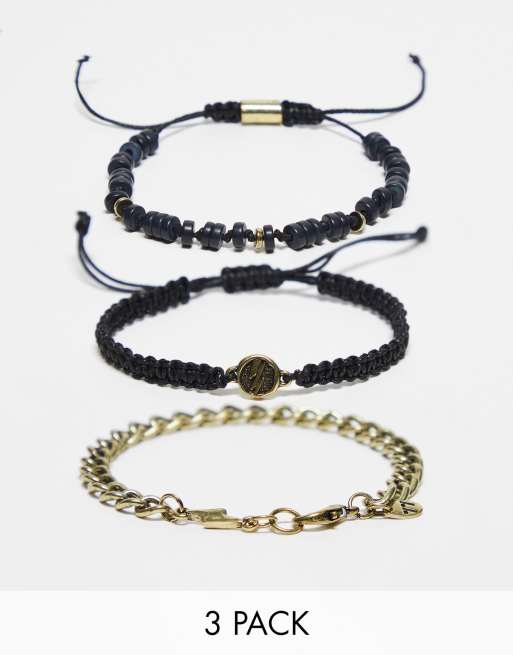 Classics 77 - Elemental - Confezione da 3 bracciali misti con perline neri e color oro