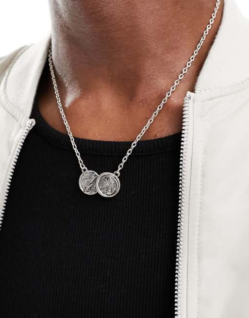 Silver double store coin necklace